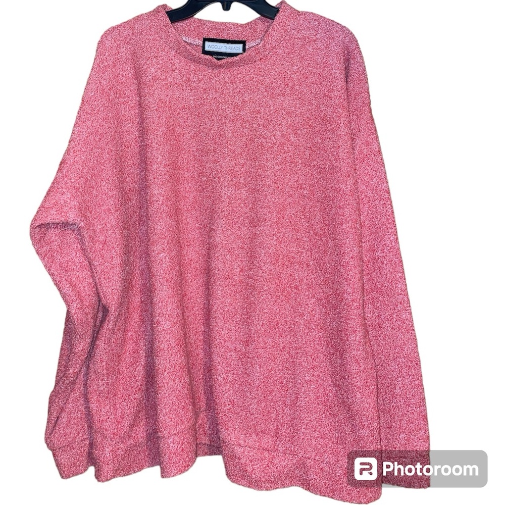 •WOOLY THREADS•RED LONG SLEEVE STADIUM PULLOVER CREWNECK TOP SIZE XXL EUC USA